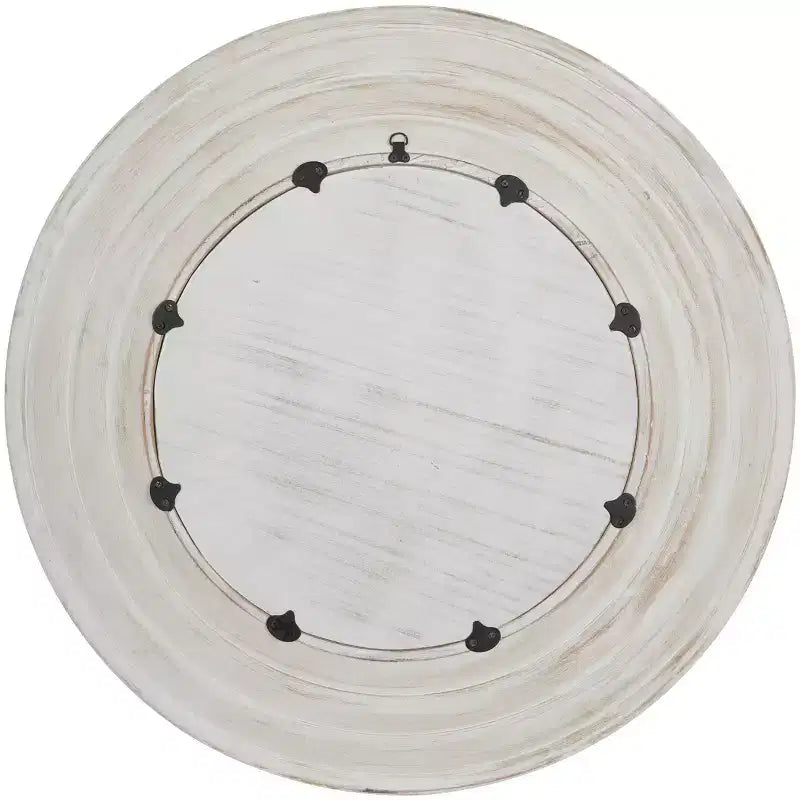 Specchio da parete rotondo in legno da 35" – Finitura bianco lavato