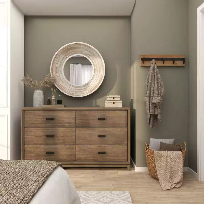 Specchio da parete rotondo in legno da 35" – Finitura bianco lavato