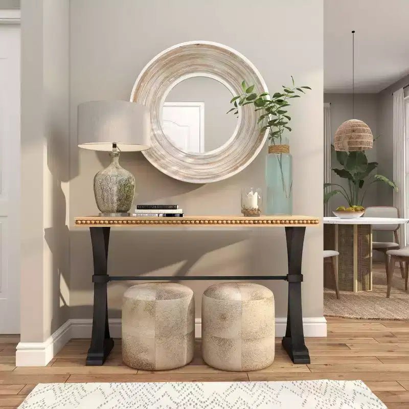 Specchio da parete rotondo in legno da 35" – Finitura bianco lavato