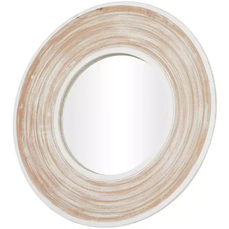 Specchio da parete rotondo in legno da 35" – Finitura bianco lavato