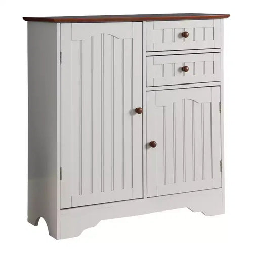 2-Door Wood Kitchen Storage Buffet Cabinet, White/Walnut