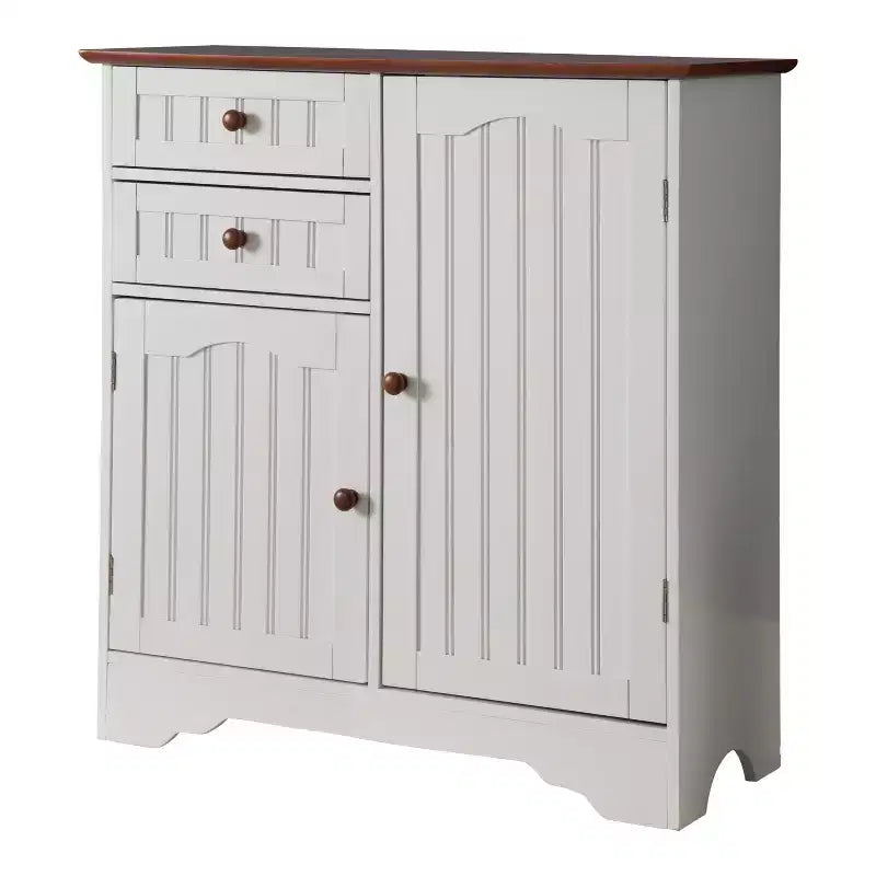 2-Door Wood Kitchen Storage Buffet Cabinet, White/Walnut