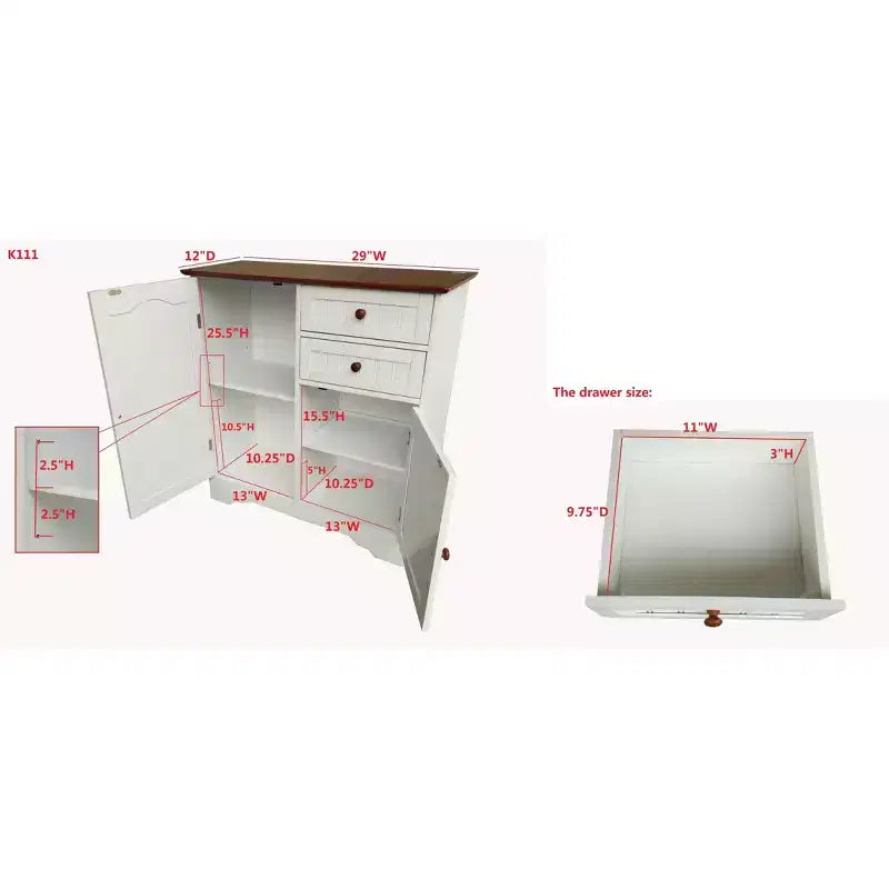2-Door Wood Kitchen Storage Buffet Cabinet, White/Walnut
