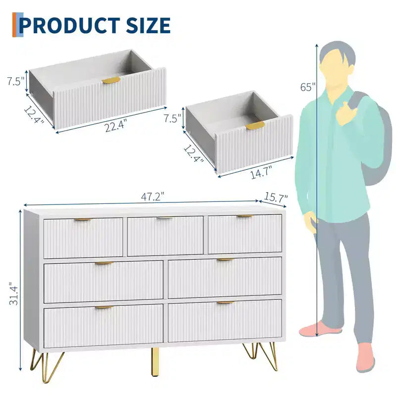 7-Drawer Dresser with Metal Legs – 47.2" Wide Storage Chest