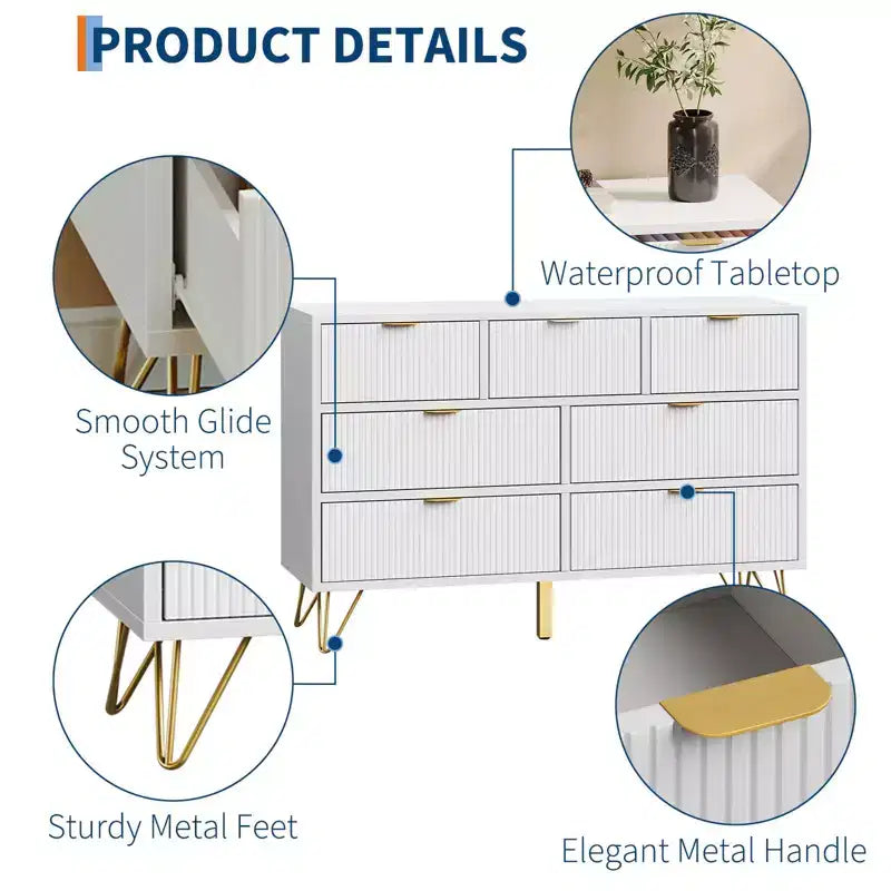 7-Drawer Dresser with Metal Legs – 47.2" Wide Storage Chest