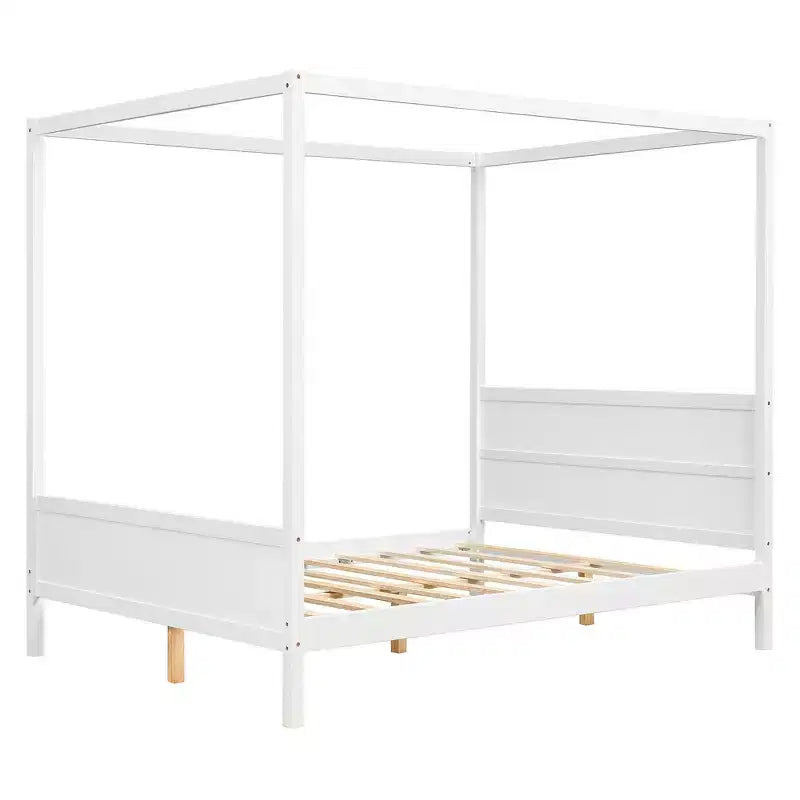 Letto a baldacchino queen size con testiera, pediera e contenitore sotto il letto