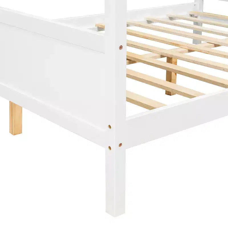 Letto a baldacchino queen size con testiera, pediera e contenitore sotto il letto