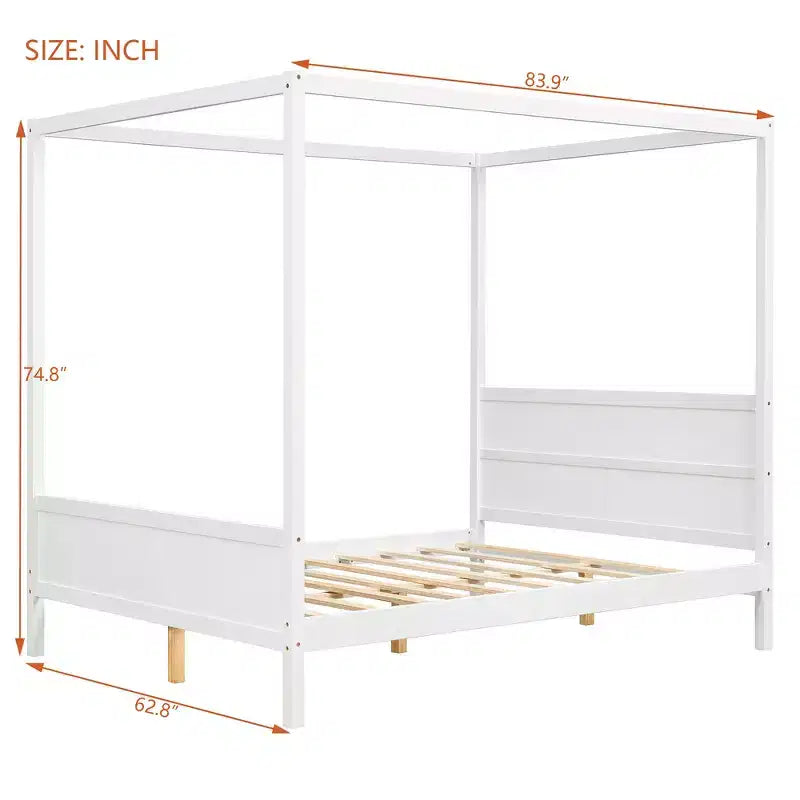 Letto a baldacchino queen size con testiera, pediera e contenitore sotto il letto
