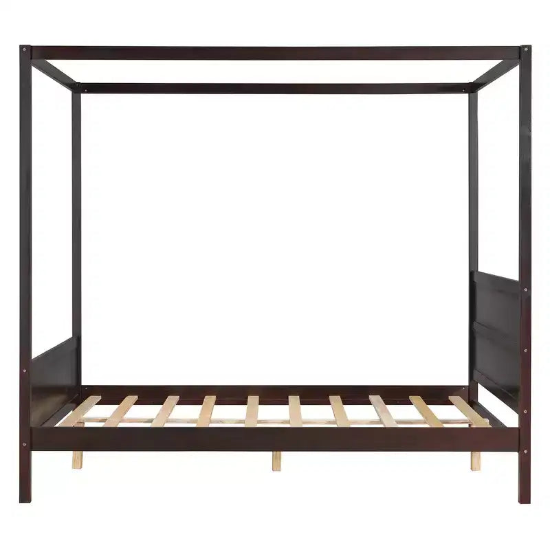 Queen Size Canopy Bed with Headboard, Footboard & Under-Bed Storage