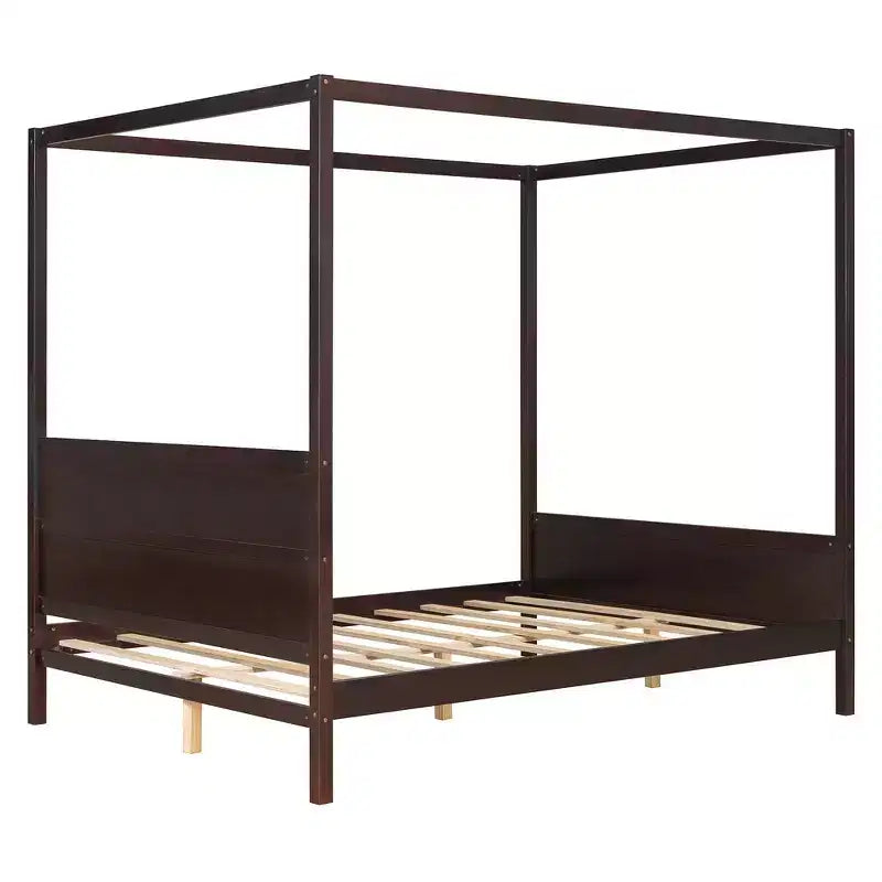 Queen Size Canopy Bed with Headboard, Footboard & Under-Bed Storage