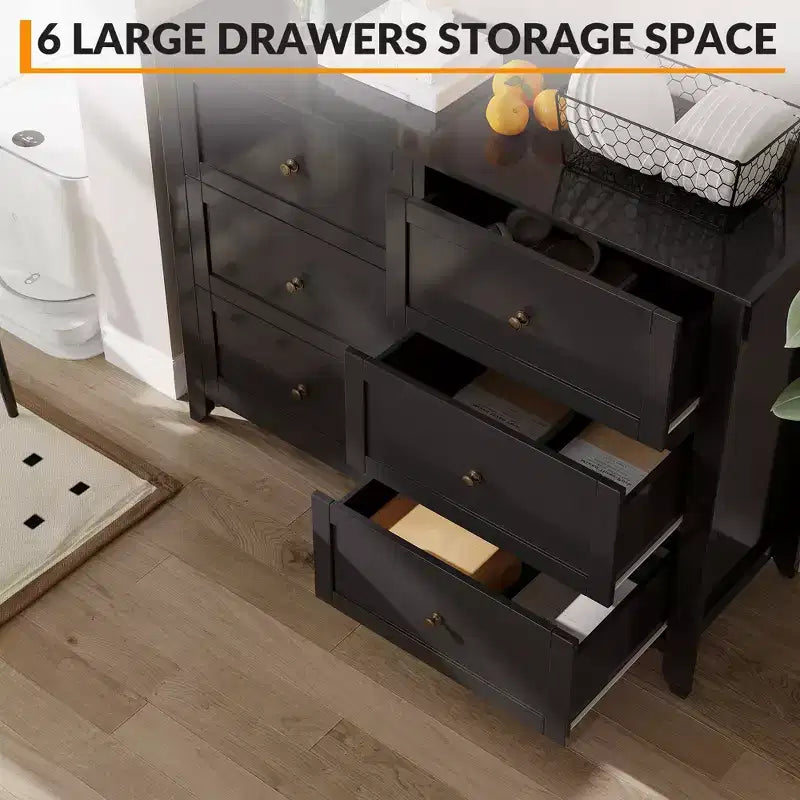 6-Drawer Wood Dresser with Metal Handles – Bedroom & Living Room Storage
