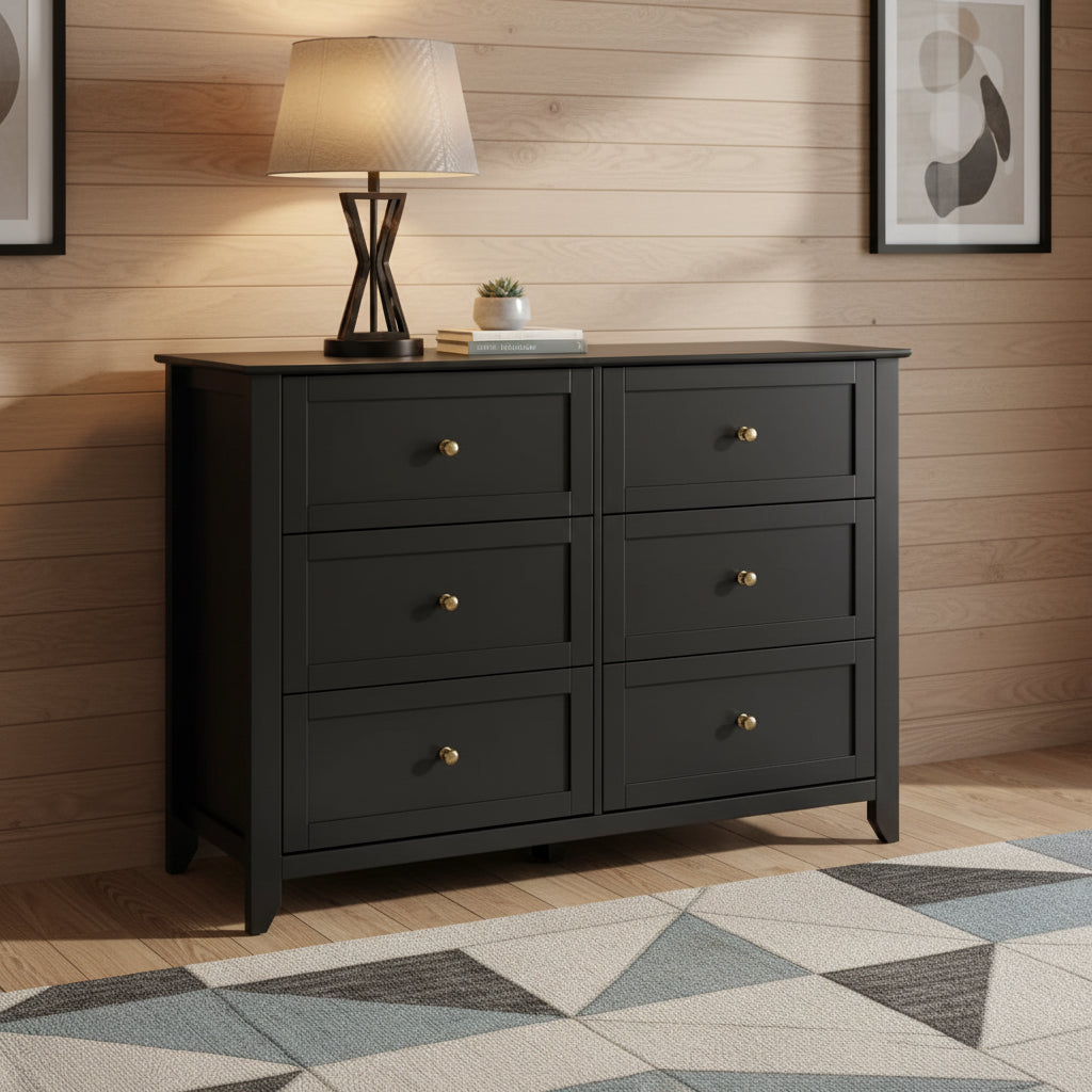 CuisinSmart Wood Dresser for Bedroom, 6 Drawer & Metal Handle, Closet Store Organizer, for Living Room, Hallway, Modern Minimalist