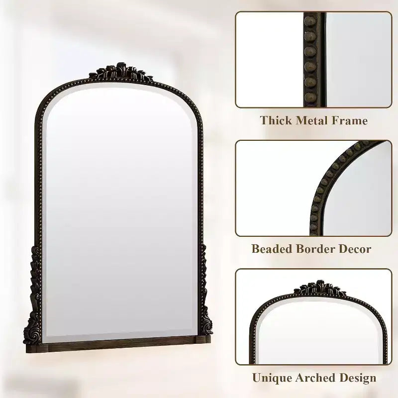 40x28 Arched Beaded Wall Mirror with Metal Frame