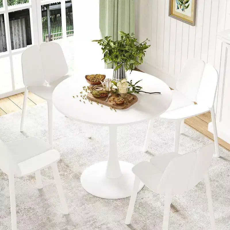 Tavolo da pranzo rotondo da 31,5 pollici – Piano in legno bianco e base a piedistallo in metallo