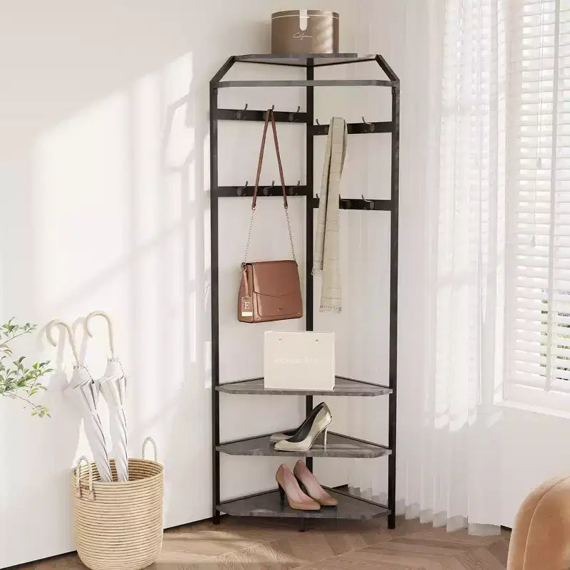 Mobile Ingresso ad Angolo con Panchina Porta Scarpe e 12 Ganci Doppi