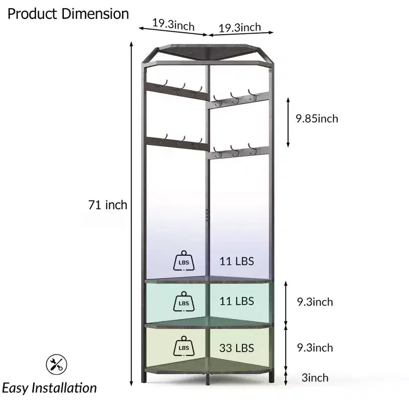 Mobile Ingresso ad Angolo con Panchina Porta Scarpe e 12 Ganci Doppi