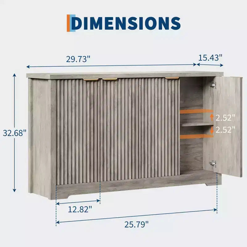 Fluted Buffet Sideboard Cabinet with Adjustable Shelf and Storage Doors