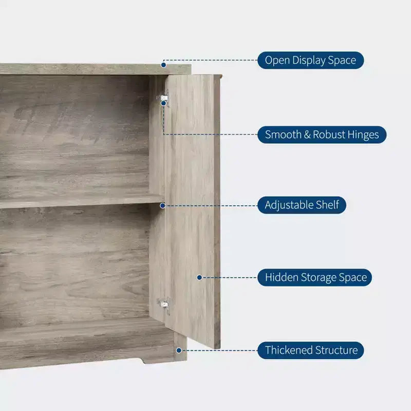 Fluted Buffet Sideboard Cabinet with Adjustable Shelf and Storage Doors
