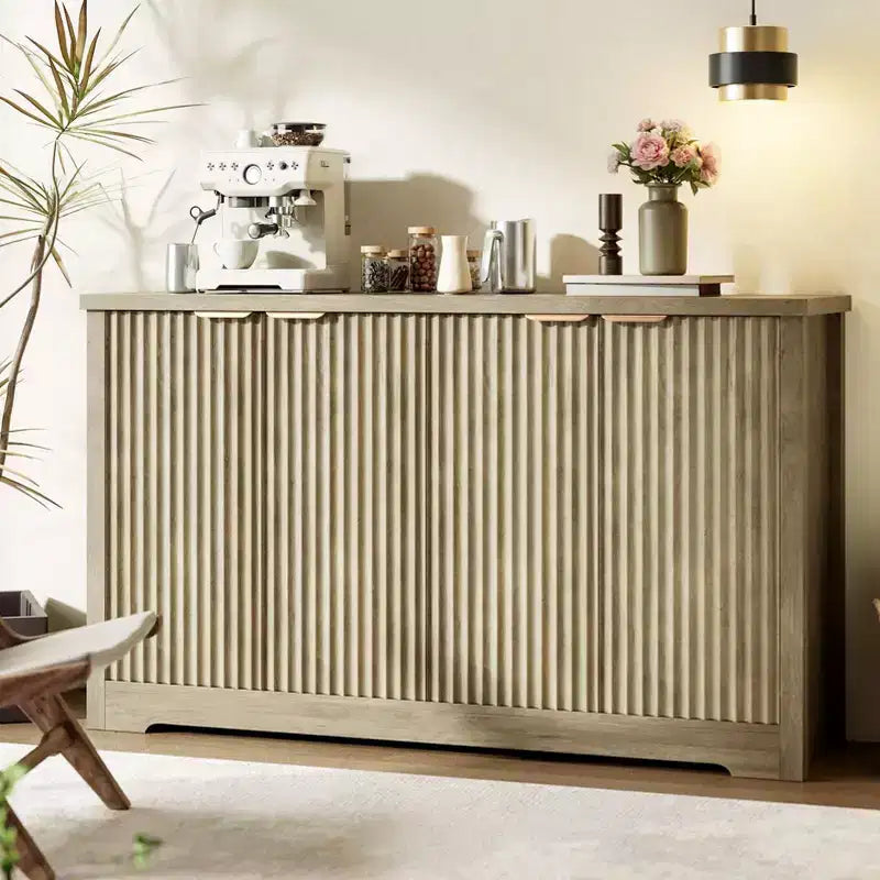 Fluted Buffet Sideboard Cabinet with Adjustable Shelf and Storage Doors