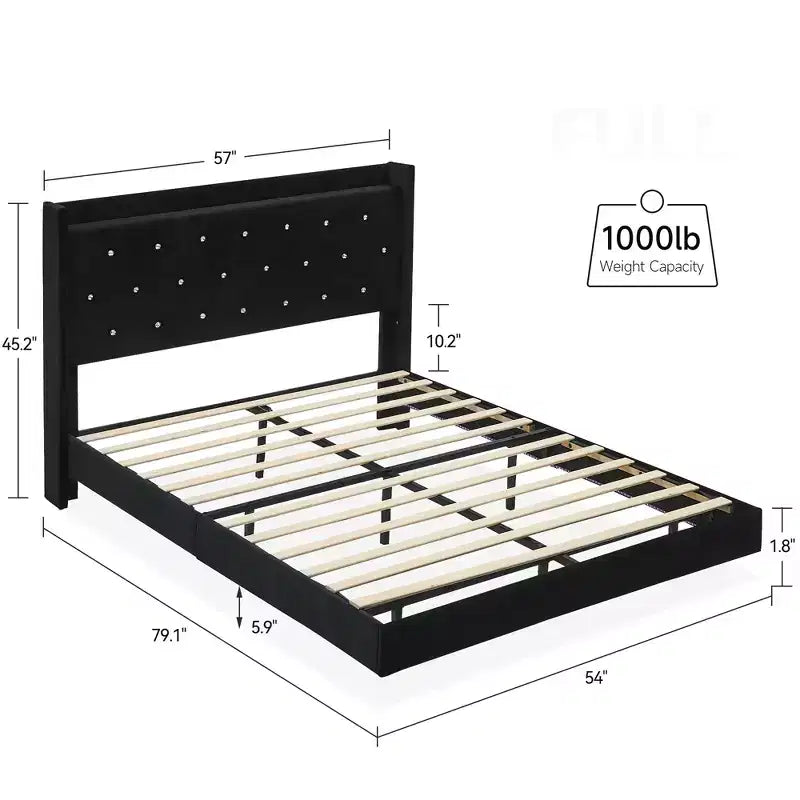 Struttura letto sospesa con testiera imbottita e doghe in legno – Matrimoniale & Queen Size