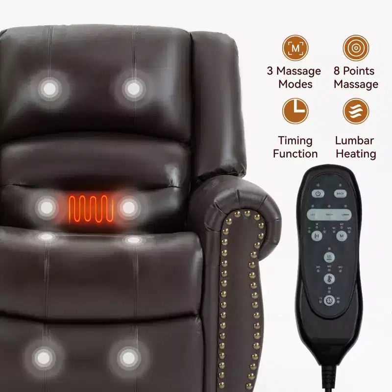 Poltrona reclinabile Power Lift con calore, massaggio e doppio motore – Vera pelle