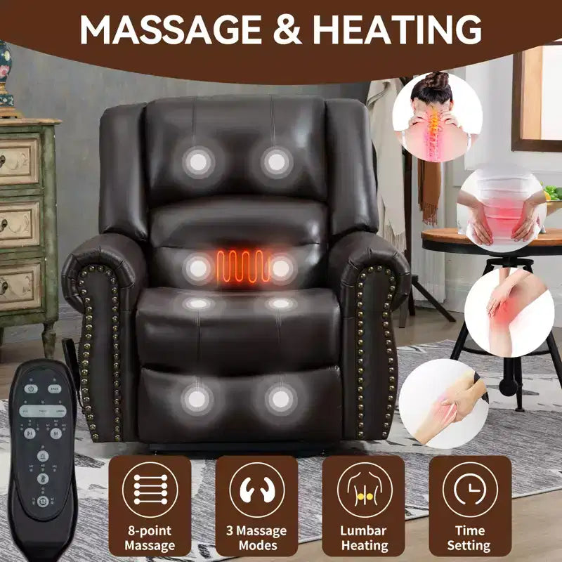 Poltrona reclinabile Power Lift con calore, massaggio e doppio motore – Vera pelle