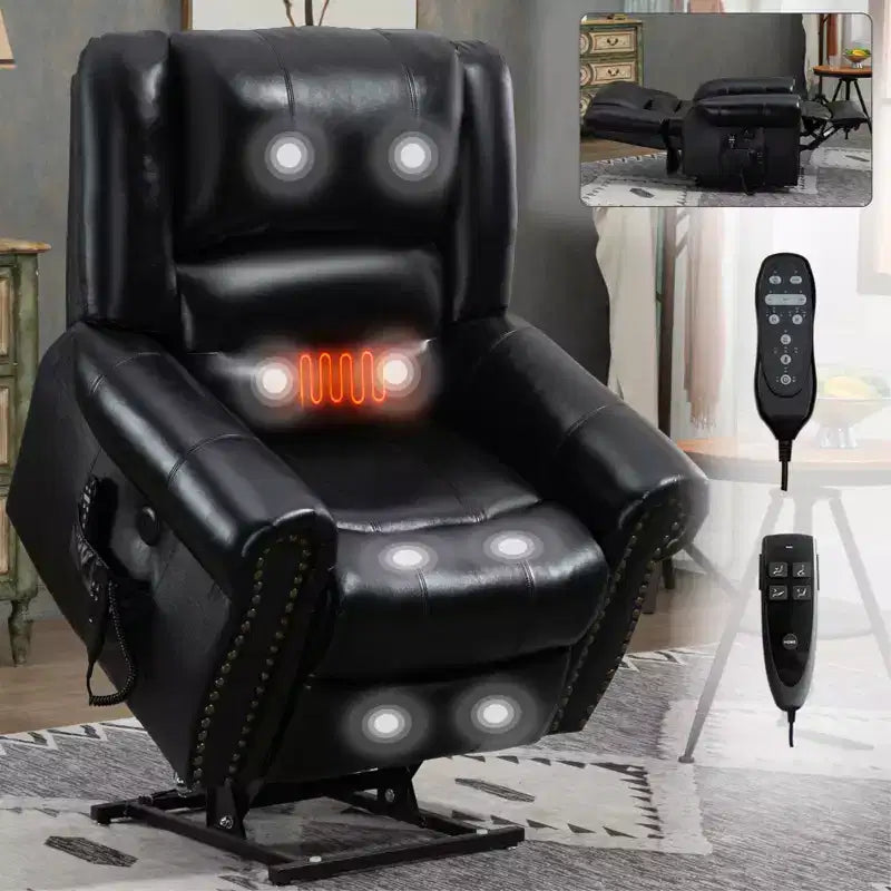 Power Lift Recliner Chair with Heat, Massage & Dual Motor – Genuine Leather