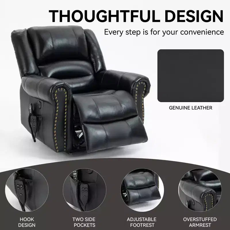 Power Lift Recliner Chair with Heat, Massage & Dual Motor – Genuine Leather