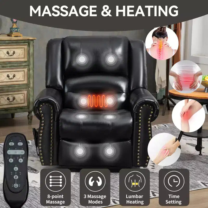 Poltrona reclinabile Power Lift con calore, massaggio e doppio motore – Vera pelle