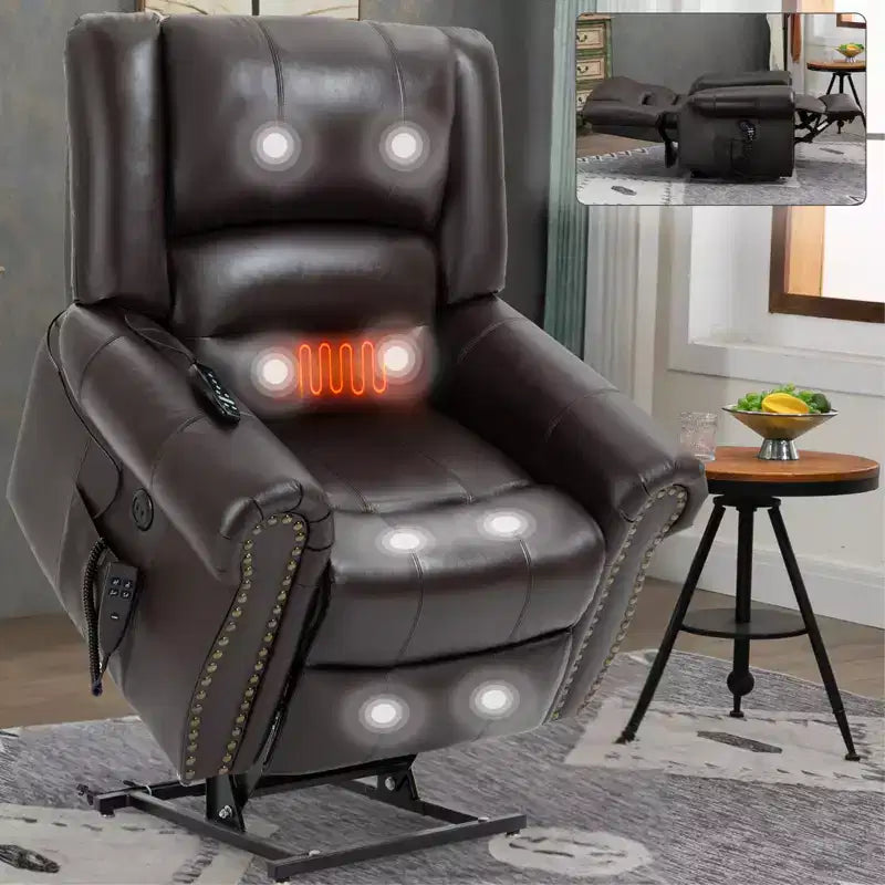 Power Lift Recliner Chair with Heat, Massage & Dual Motor – Genuine Leather