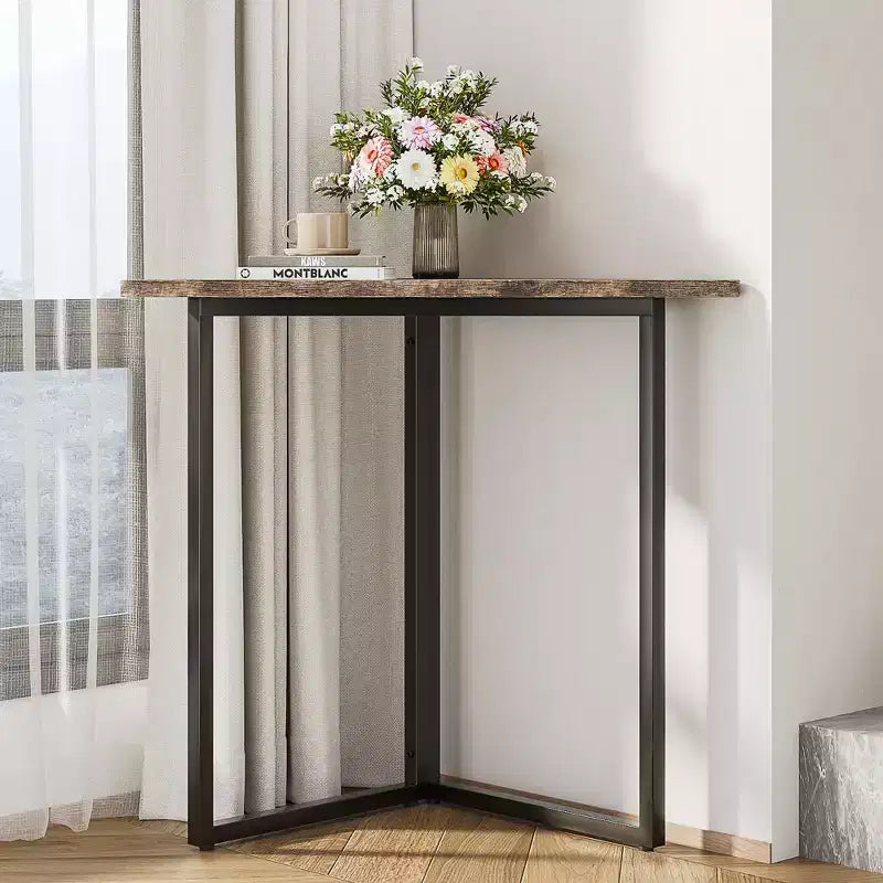 Tavolino angolare triangolare con struttura in metallo – Marrone / Grigio