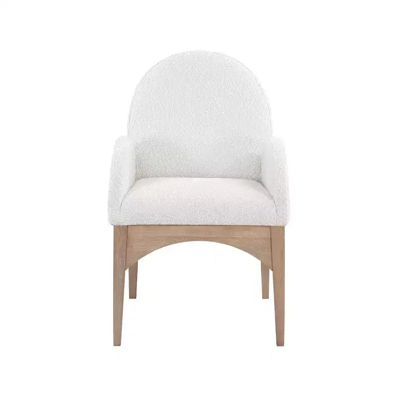 Sedia da pranzo imbottita in tessuto bouclé con braccioli