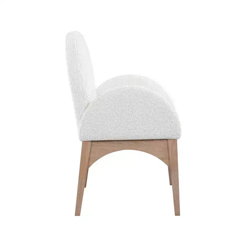 Sedia da pranzo imbottita in tessuto bouclé con braccioli
