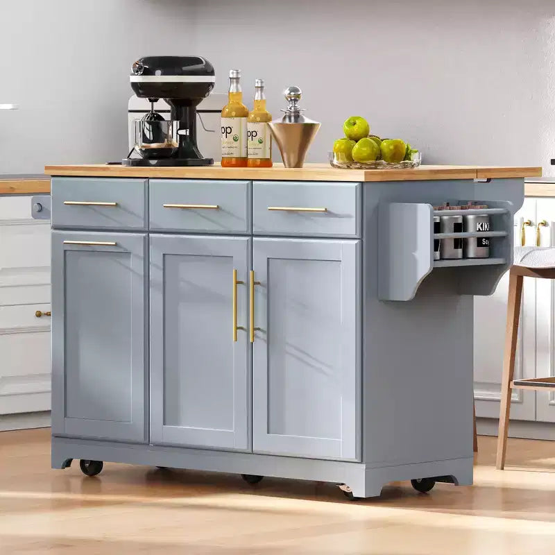 Isola per cucina da 150,6 cm con organizer estraibili, anta a ribalta e vano per la spazzatura