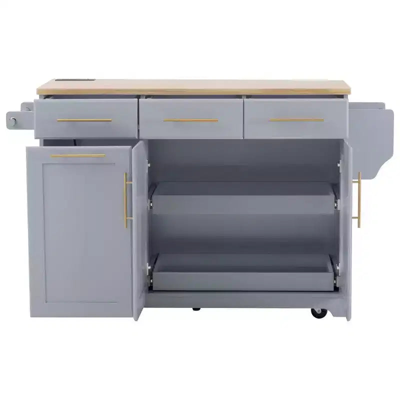 Isola per cucina da 150,6 cm con organizer estraibili, anta a ribalta e vano per la spazzatura