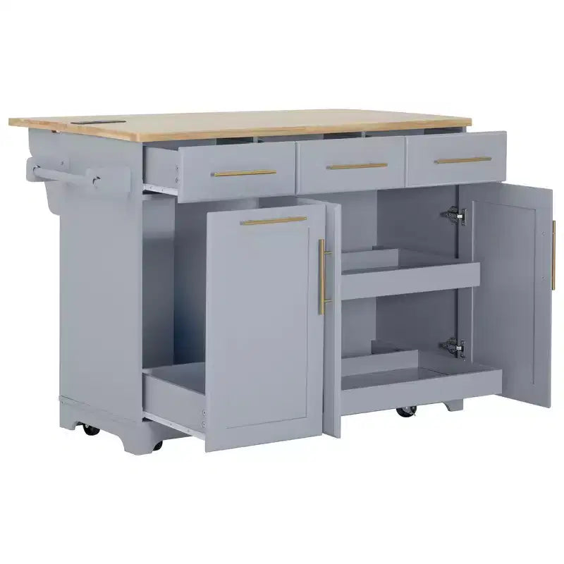 Isola per cucina da 150,6 cm con organizer estraibili, anta a ribalta e vano per la spazzatura
