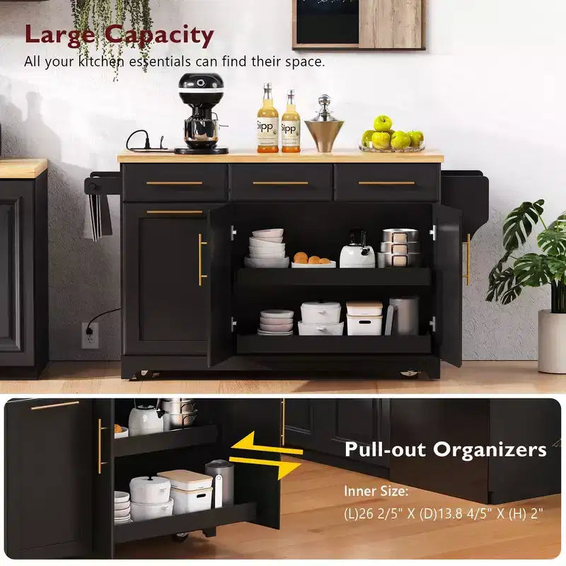 Isola per cucina da 150,6 cm con organizer estraibili, anta a ribalta e vano per la spazzatura