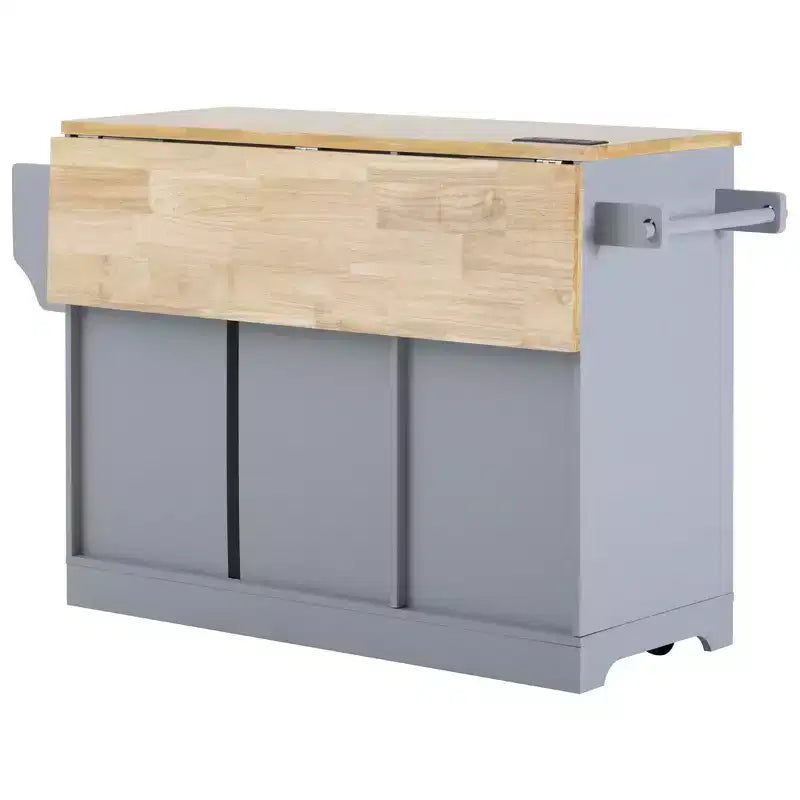 Isola per cucina da 150,6 cm con organizer estraibili, anta a ribalta e vano per la spazzatura