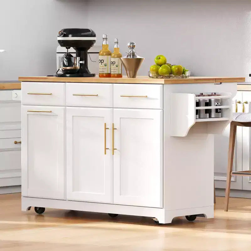 Isola per cucina da 150,6 cm con organizer estraibili, anta a ribalta e vano per la spazzatura