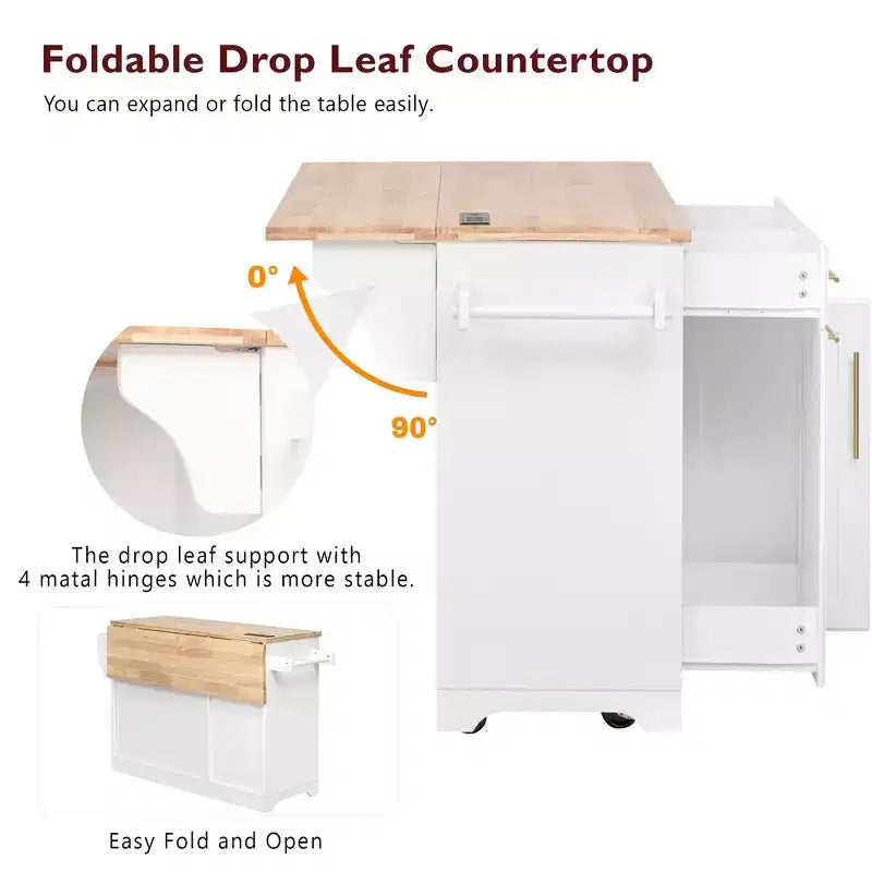 Isola per cucina da 150,6 cm con organizer estraibili, anta a ribalta e vano per la spazzatura