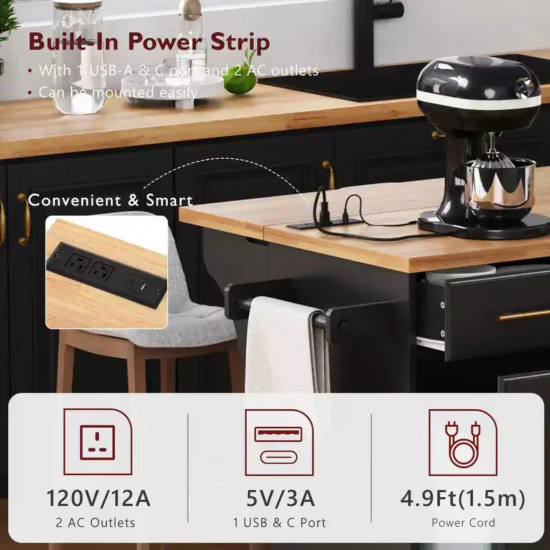 Isola per cucina da 150,6 cm con organizer estraibili, anta a ribalta e vano per la spazzatura