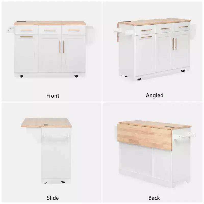 Isola per cucina da 150,6 cm con organizer estraibili, anta a ribalta e vano per la spazzatura