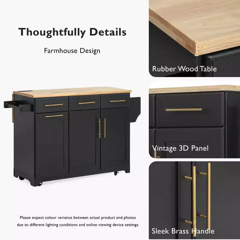 Isola per cucina da 150,6 cm con organizer estraibili, anta a ribalta e vano per la spazzatura