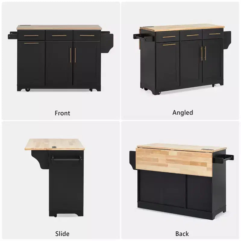 Isola per cucina da 150,6 cm con organizer estraibili, anta a ribalta e vano per la spazzatura