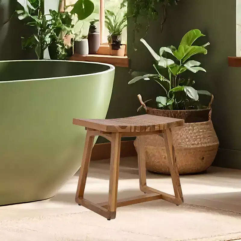 Panca doccia in legno di teak con sedile ergonomico curvo