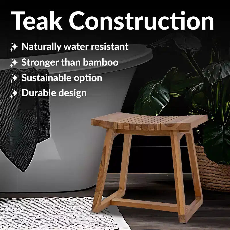 Panca doccia in legno di teak con sedile ergonomico curvo