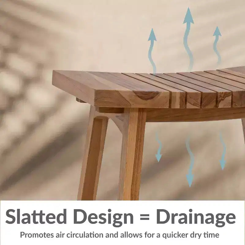 Panca doccia in legno di teak con sedile ergonomico curvo