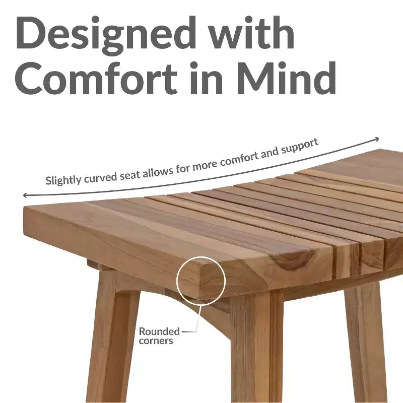 Panca doccia in legno di teak con sedile ergonomico curvo