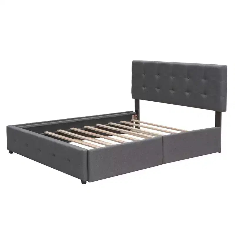 Queen Size Platform Bed with Storage Drawers and Trundle – Dark Gray