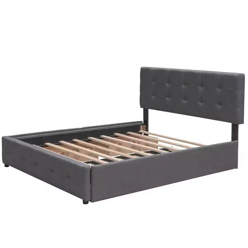 Letto a piattaforma Queen Size con cassetti portaoggetti e letto estraibile – Grigio scuro